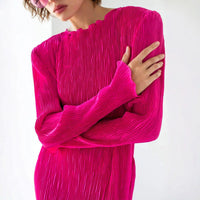 Solid-color Crew-neck Split-fit Long Dress