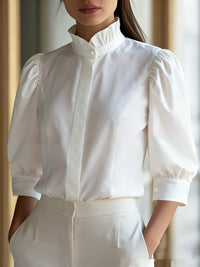 Minimalist Figure-flattering Versatile Stand-collar Blouse For Women