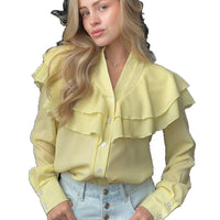 Casual Lotus Leaf V-neck Chiffon Women Temperament Shirt