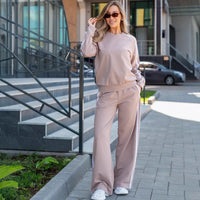 Womens Striped Loose-Fit Long-Sleeve Half-Zip Hoodie With Drawstring And Matching Sweatpants Set