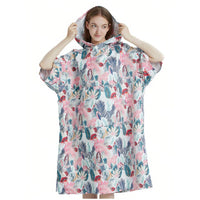 Cross-border Hot Selling Floral Hooded Laundry Quick-drying Towel Cloak Bathrobe Beach Towel Bathtub Pool Shawl Wholesale