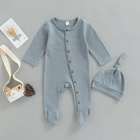 European And American Style Baby Autumn New Solid Color Jumpsuit Plus Beanie