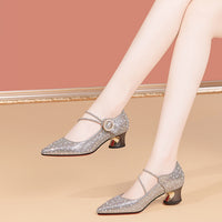 New Rhinestone-embellished Chunky-heel Pumps For Women