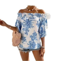 Off-Shoulder Floral Ruffle-Sleeve Womens Short-Sleeve Top