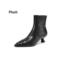 Fashionable Knit Ankle Mid-heel And Plush-lined Boots