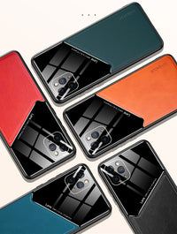 Magnetic leather grain mobile phone case full lens