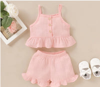 Cotton pink suspender lace set