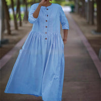 Womens Cotton-Linen Swing Midi Dress