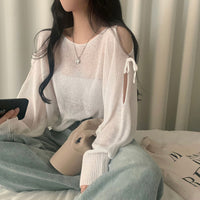 Lace-up Cutout Off-shoulder Loose Sun Protection Sweater Top