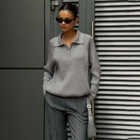 All-match Simple Leisure Polo Collar Lapel Pullover Knitted Sweater