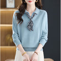 Womens Polo-neck Long-sleeve Knit Sweater
