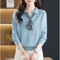 Womens Polo-neck Long-sleeve Knit Sweater