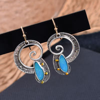 Creative Spiral-Inlaid Sapphire Earrings With Yellow Accents