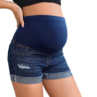 Simple High-Waisted Belly-Support Maternity Denim Shorts