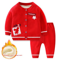 Baby Sweater Suit Girls' Fleece-lined Thickened Clothes Sweater