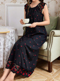 Cherry-print Lace-panelled Sleeveless Dress