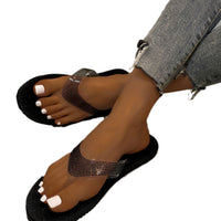 Plus-size Everyday Casual Flat Womens Flip-flops With Sequins And Rhinestones