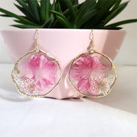 Natural Real Flower Swallowtail Lace Resin Drop Earrings