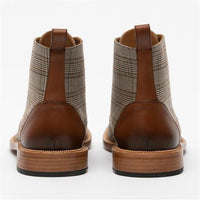 Lace-up Low-Top Men's Boots With Checkered Fabric