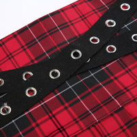 Women's Woven Belt Patchwork Plaid Pleated Skirt