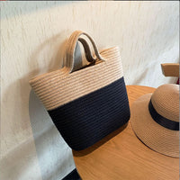 Fashion Color Blocking Straw Woven Cotton Bag