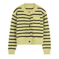 Green Striped Sweater Open Autumn Inner Wear Blouse Long Sleeve Cardigan Retro Cropped Sweater Coat Women
