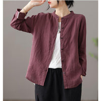 Long Sleeve Shirt Loose Slim Fit Slimming Pure Color All-matching