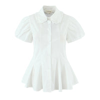Lace Design Waist Trimming Versatile Short Shirt