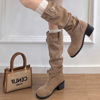 Women's Leather Pleated Pile Style Fashion Boots