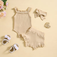 Girls Sling Romper Letter Printed Shorts Headscarf Suit