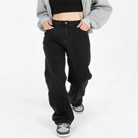 Plus Size Straight Black Jeans High Waist Wide Leg Pants