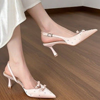 2026 Spring-Summer New Closed Toe Slingback Heeled Sandals For Women, Stiletto Heel With Bowknot, Rhinestone Fashion High Heels, European & American Style