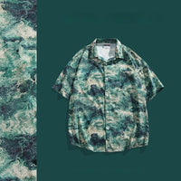 New Chinese Style Ice Silk Men's Breathable Floral New Guo Feng Lapel Vintage Shirt
