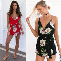 Strap V-neck printed jumpsuit