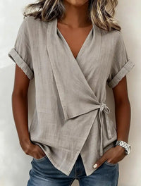 Women's Casual Lapel Collar Lace-Up Short-Sleeve Top