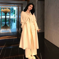 Double-sided waist belt tie trench coat woolen mid-length coat