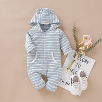 Blue cotton stripe jumpsuit