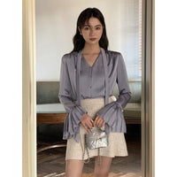 Women's Ruffled Sleeve Top Loose Shirt With Ribbon