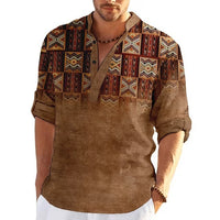 Simple Printed Stand Collar Men's Casual Shirt
