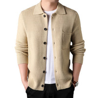 Twist Jacquard Lapel Sweater Cardigan Men's Outer Wear Autumn And Winter Trends Fashion Slim Knit Top Coat