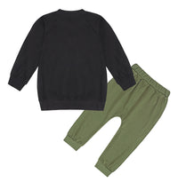 Autumn Boy Letter Print Sweatshirt Army Green Trousers Suit