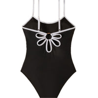 Adjustable Shoulder Straps, Black-and-white Contrast One-piece Swimsuit