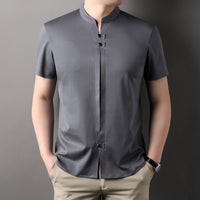 Men's Short Sleeve Shirt Mercerized Liquid Ammonia Cotton Half Sleeve