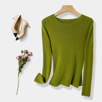 Machine Washable 60 Seamless Bottoming Shirt Round Neck Wool Sweater For Women