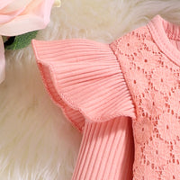 Sunken Stripe Long-sleeved Triangle Romper Flower Print Trousers Baby Girl Children's Suit