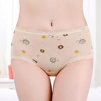 Women's Cotton Underwear Mid-waist Printed Menstrual Period Side Leakage Prevention Underwear