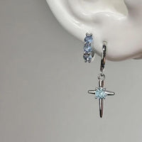 S925 Sterling Silver Zircon Cross Asterism Ear Clip