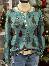 Womens Retro Printed Four-Button Stand-Up Collar Sweatshirt