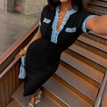 European And American Style Fashionable Slim-fit Denim Single-breasted Patchwork Long Dress
