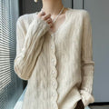Twisted Pearl-Button V-Neck OuterwearLayering Top Knitted Sweater Jacket